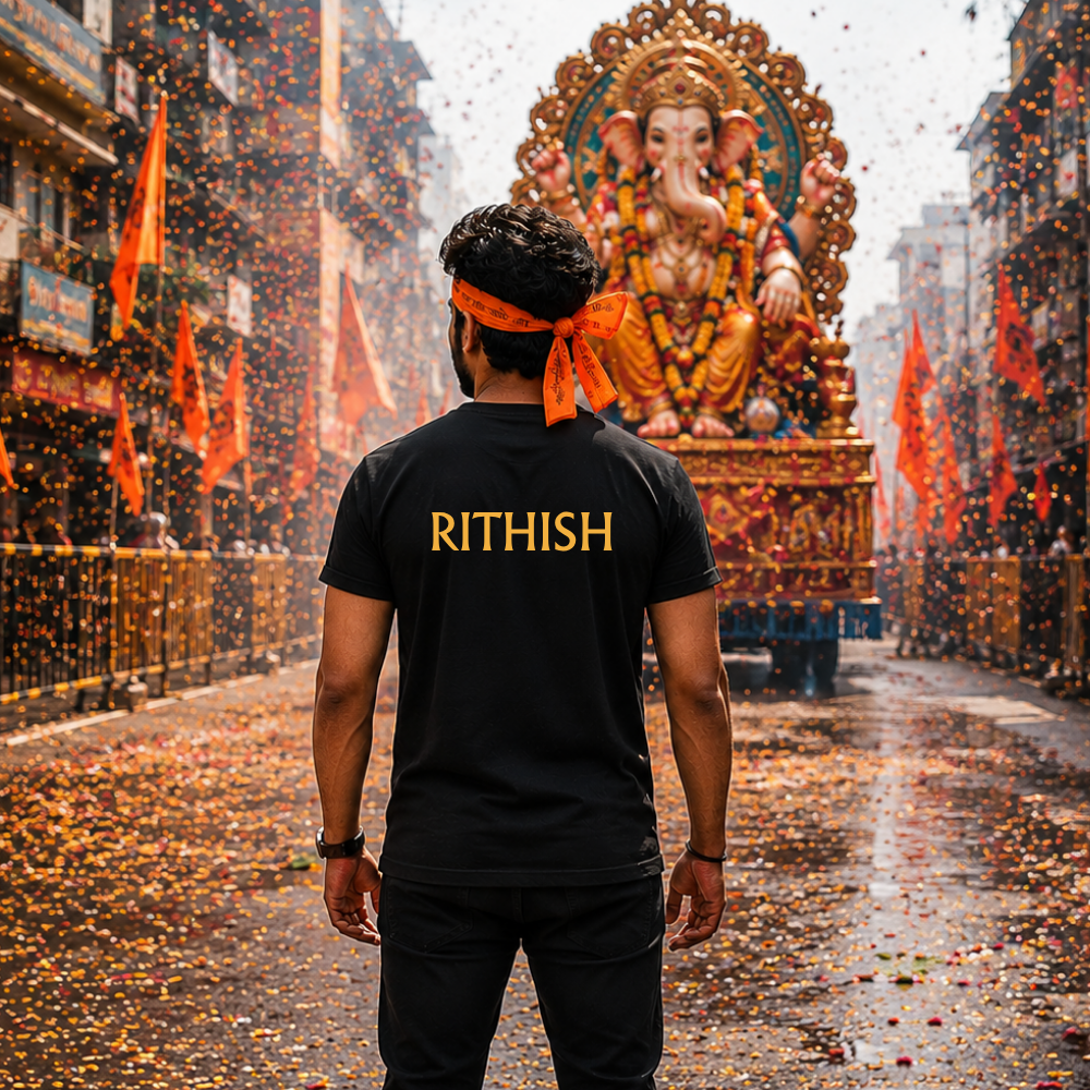 Ganpati Bappa Printed T-Shirt for Men | Ganesh Chaturthi Special Black Graphic T-Shirt
