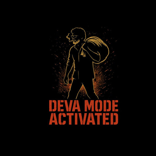 Illustration of a person with 'DEVA MODE ACTIVATED' text on a black background