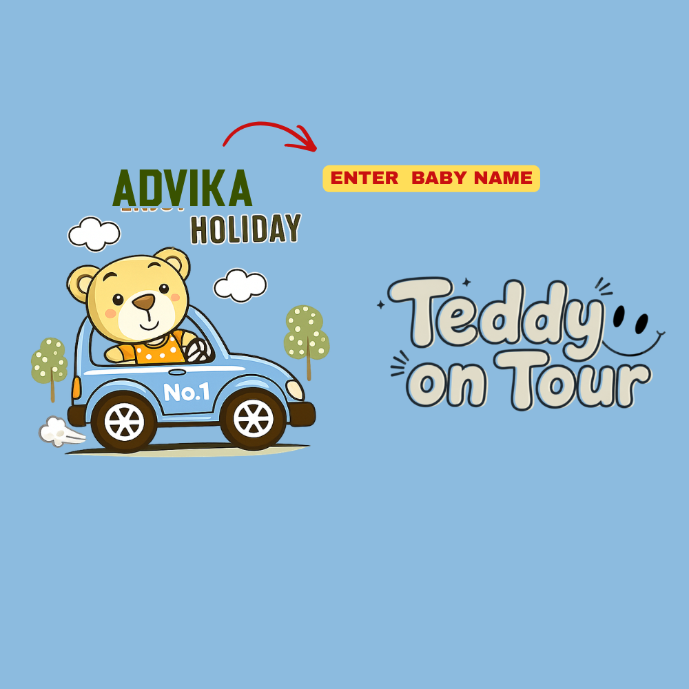 Personalized Teddy Holiday Kids Co-Ord Set | Custom Name T-Shirt & Shorts for Boys & Girls