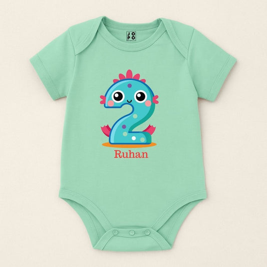 2nd birthday design and the name Mint green baby onesie 