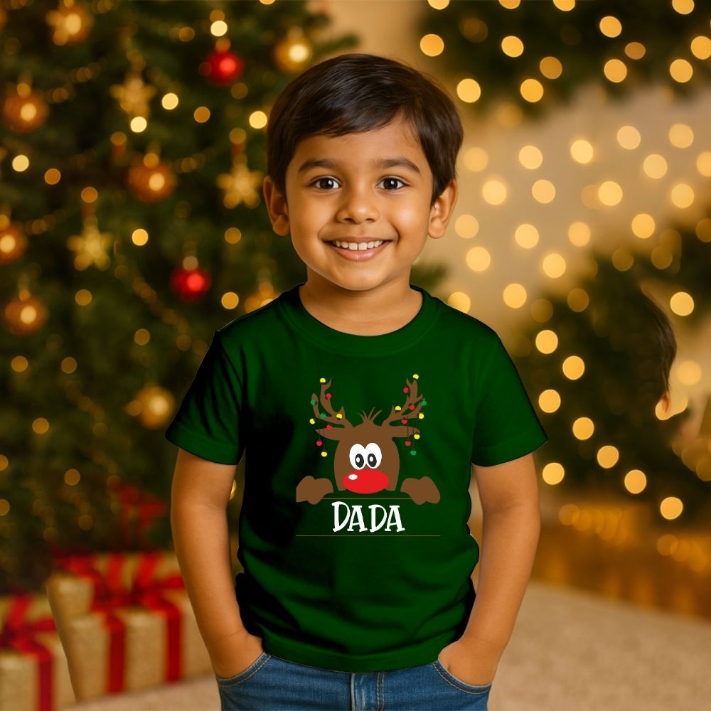 Personalized Kids Reindeer Christmas Half Sleeve T-Shirt - Custom Name Reindeer Tee
