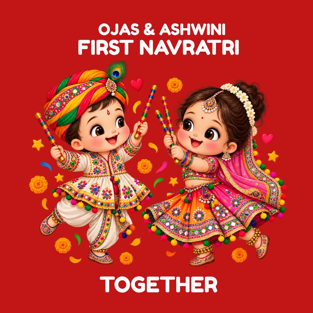 Personalized First Navratri Together Baby Romper | Red Dandiya Design