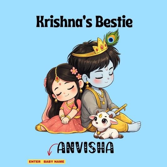 Krishna’s Bestie Personalized Janmashtami Girls Round Neck T-Shirt – Custom Name