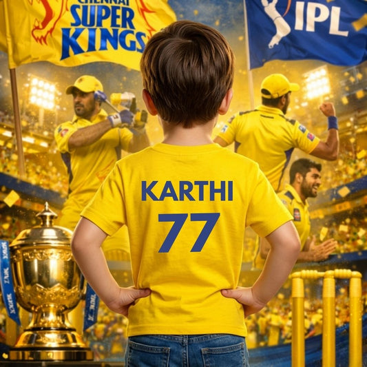 CSK IPL Kids Fan T-Shirt – Chennai Super Kings Cricket Supporter Wear