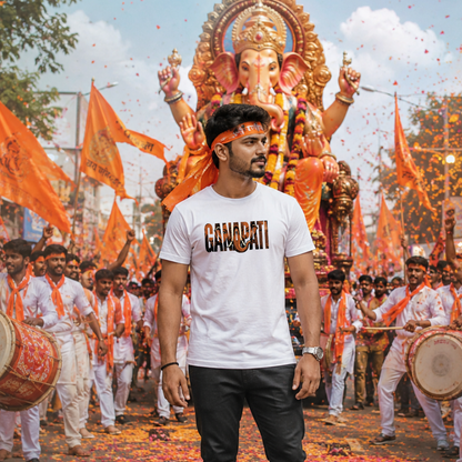 Ganpati Typography T-Shirt for Men | Ganpati Bappa White Printed T-Shirt