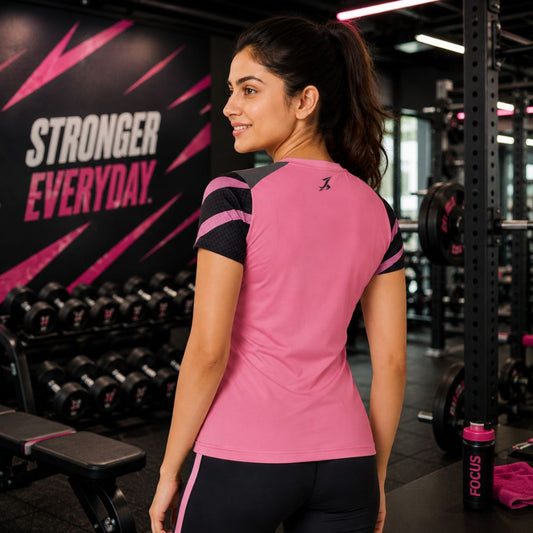 Women's Premium Active Wear Gym T-Shirt | Black & Pink Workout Sports Tee