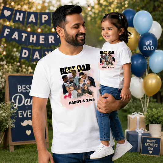 Custom Photo Matching T-Shirts for Dad and Kids | Personalized Father’s Day Family Combo Tees