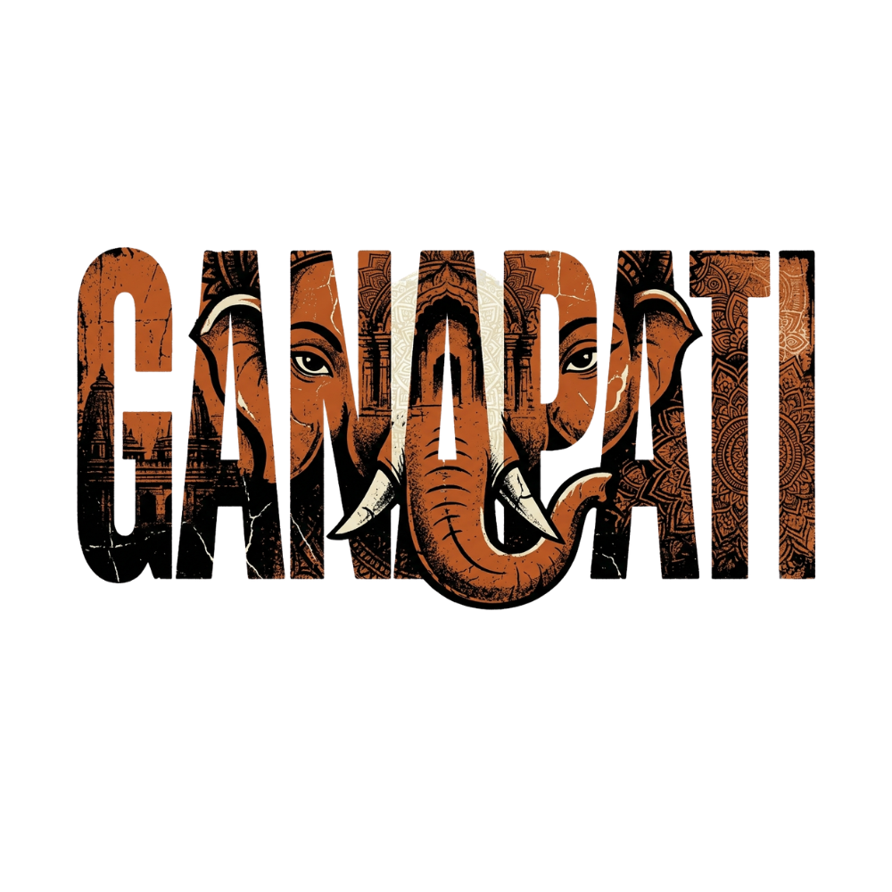 Ganpati Typography T-Shirt for Men | Ganpati Bappa White Printed T-Shirt