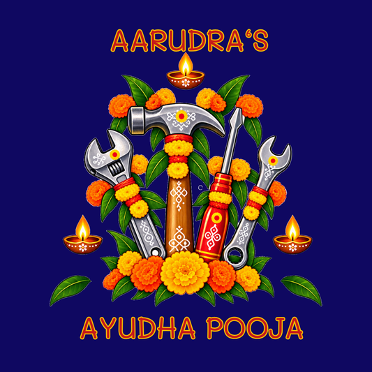Personalized Ayudha Pooja Kids T-Shirt with Name | Navy Blue Festive Tools Design