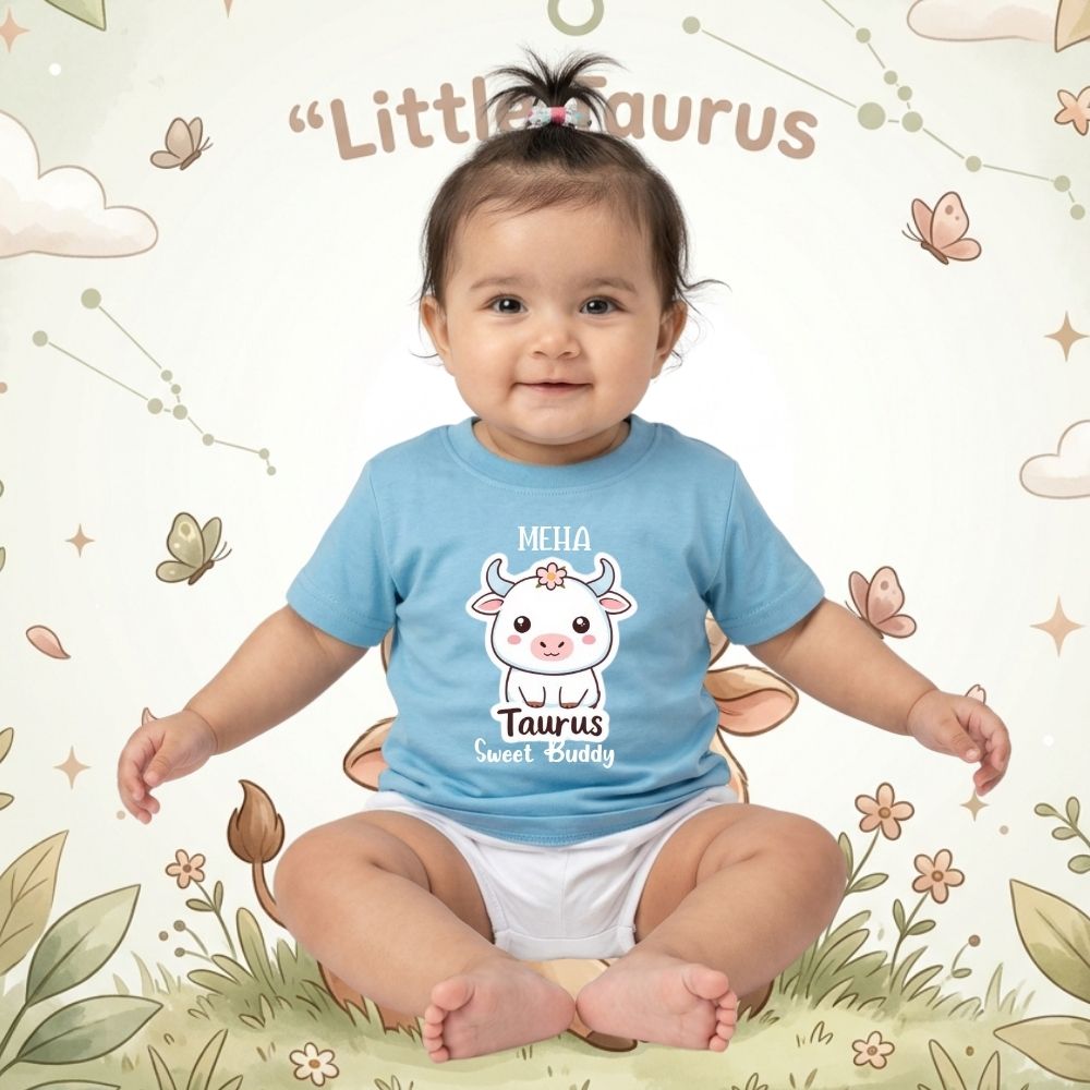Personalized Taurus Kids T-Shirt | Little Taurus Sweet Buddy Custom Name Zodiac Tee