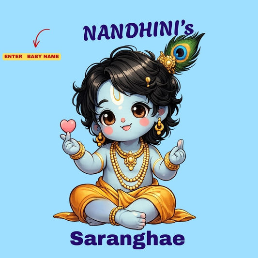 My Little Saranghae Krishna Personalized Janmashtami Girls T-Shirt – Custom Name