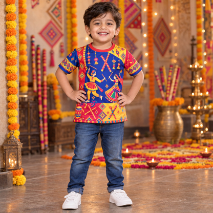 Boys’ Navratri Garba Jersey | Colourful Kids’ Dandiya Festival Jersey