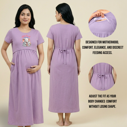 Cotton Maternity & Feeding Dress with Adjustable Back Tie | Custom Pregnancy Wear