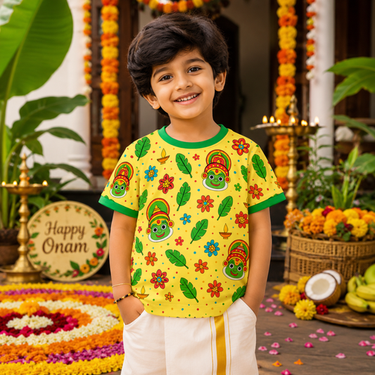 Kerala Onam Festival Print with Kathakali Jersey - Onam Festive Vibes