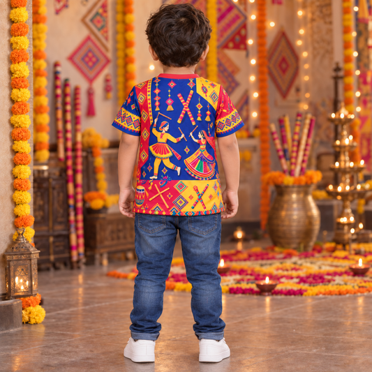 Boys’ Navratri Garba Jersey | Colourful Kids’ Dandiya Festival Jersey