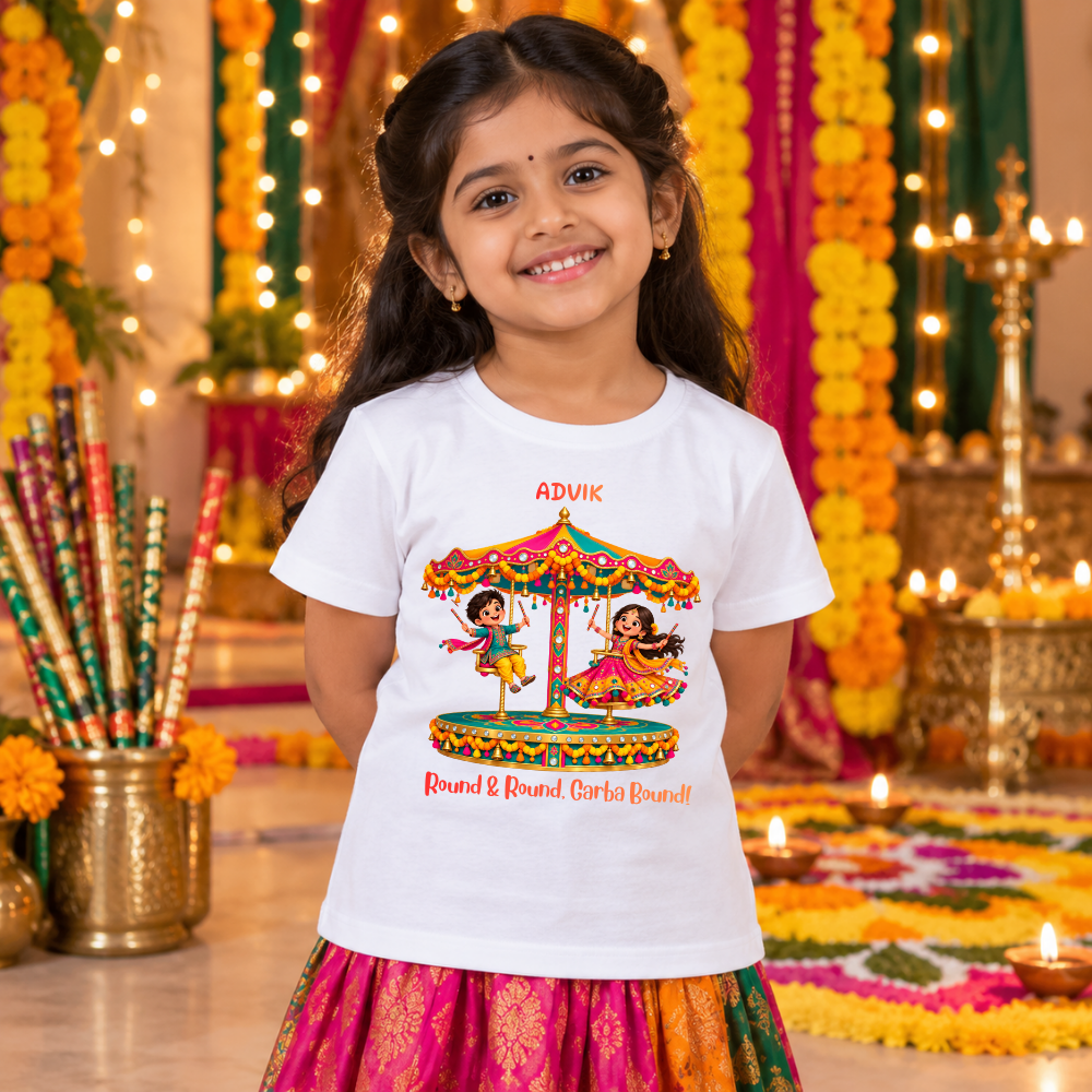 Personalized Kids Navratri T-Shirt | Round & Round Garba Bound Design
