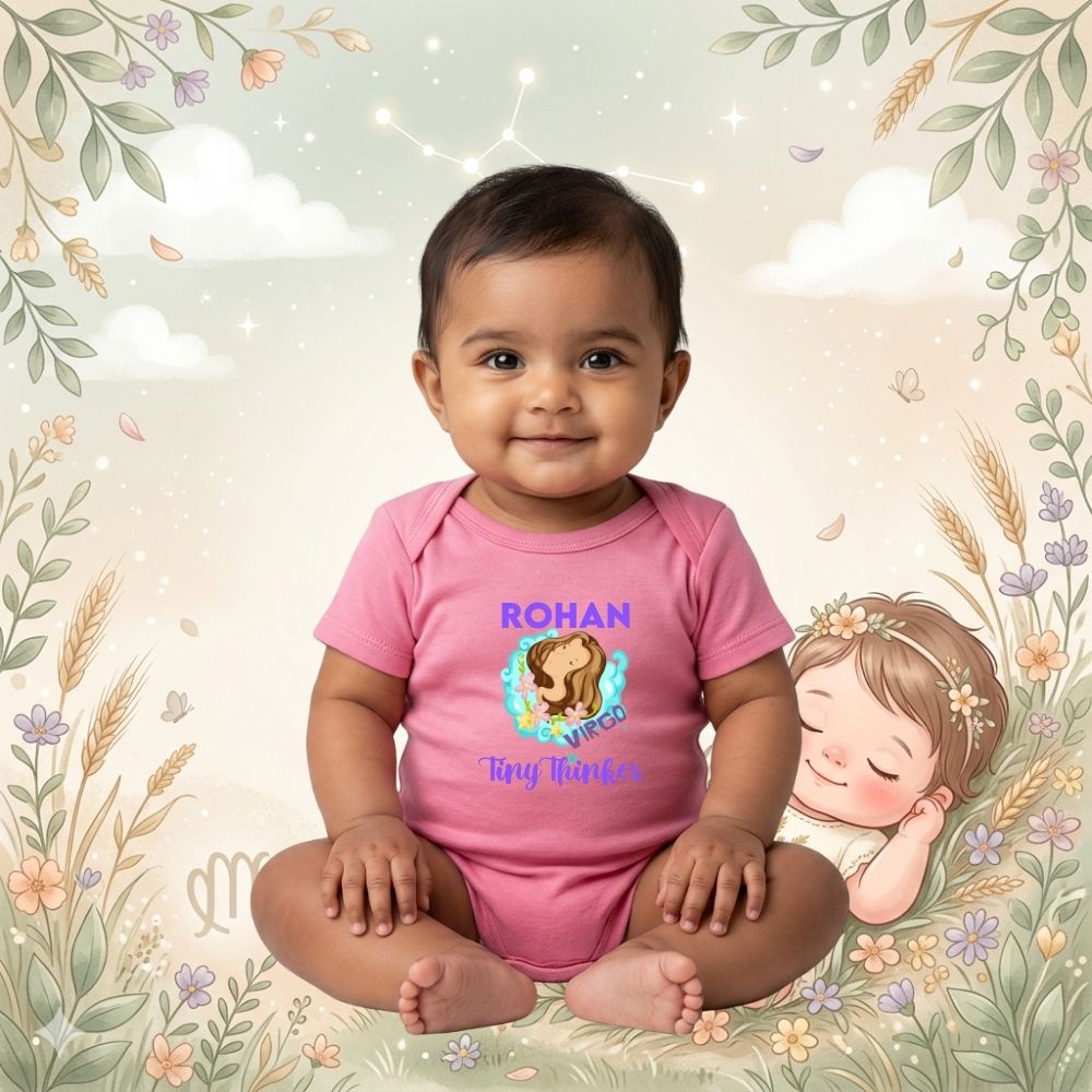 Little Virgo Tiny Thinker Custom Name Baby Romper