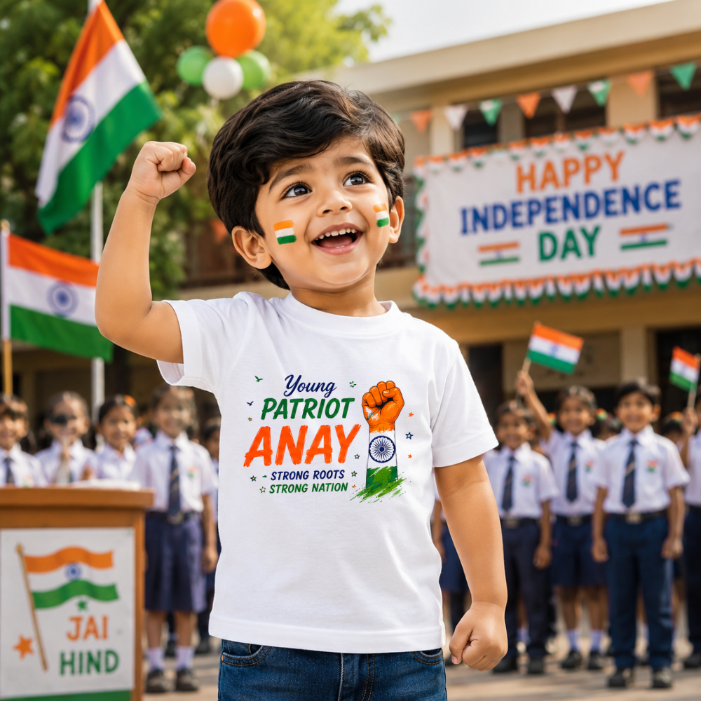 Personalized Little Warrior of Bharat Kids T-Shirt