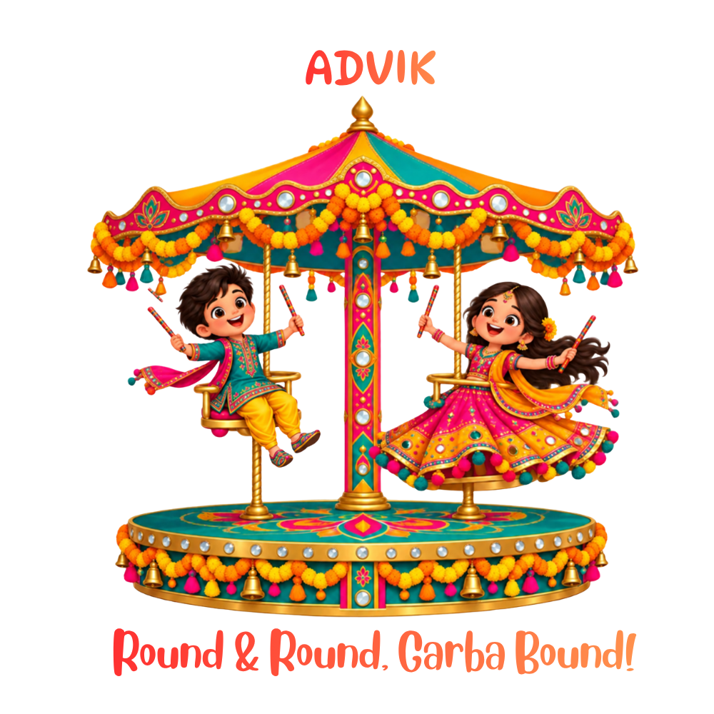 Personalized Kids Navratri T-Shirt | Round & Round Garba Bound Design