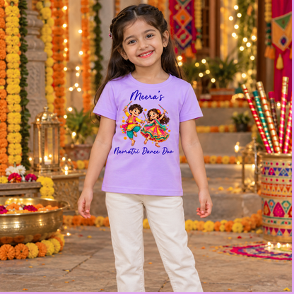 Personalized Girls’ Navratri T-Shirt | Lavender Dance Duo Design