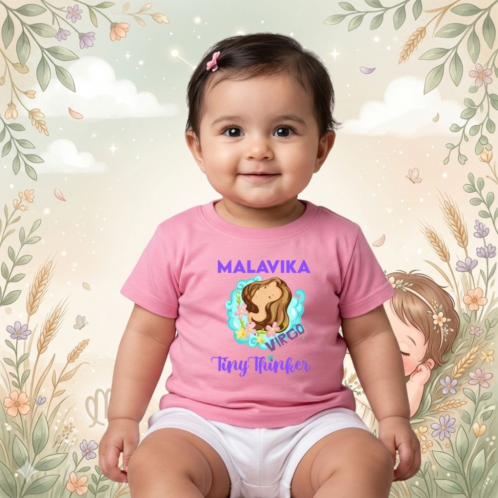 Personalized Virgo Kids T-Shirt | Tiny Thinker Custom Name Zodiac Tee for Girls