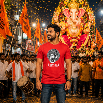 Vinayaga The Path Is Within T-Shirt for Men | Lord Ganesha Red Graphic T-Shirt