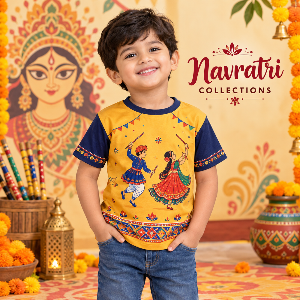 Boys’ Yellow Navratri Garba Jersey | Kids’ Dandiya Festival Jersey