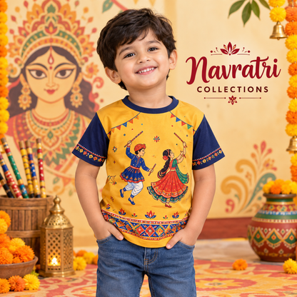 Boys’ Yellow Navratri Garba Jersey | Kids’ Dandiya Festival Jersey