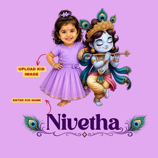 Krishna’s Little Bestie Personalized Janmashtami Girls T-Shirt – Custom Photo & Name