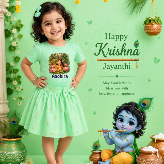 Krishna’s Favourite Little Star Personalized Janmashtami Girls T-Shirt – Custom Name