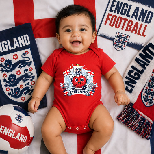 England Baby Soccer Jersey Romper – Personalized Football Fan Outfit for Babies