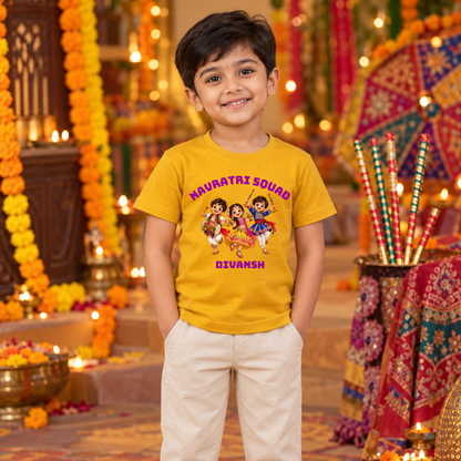 Personalized Kids Navratri Squad T-Shirt | Yellow Garba Dance Design
