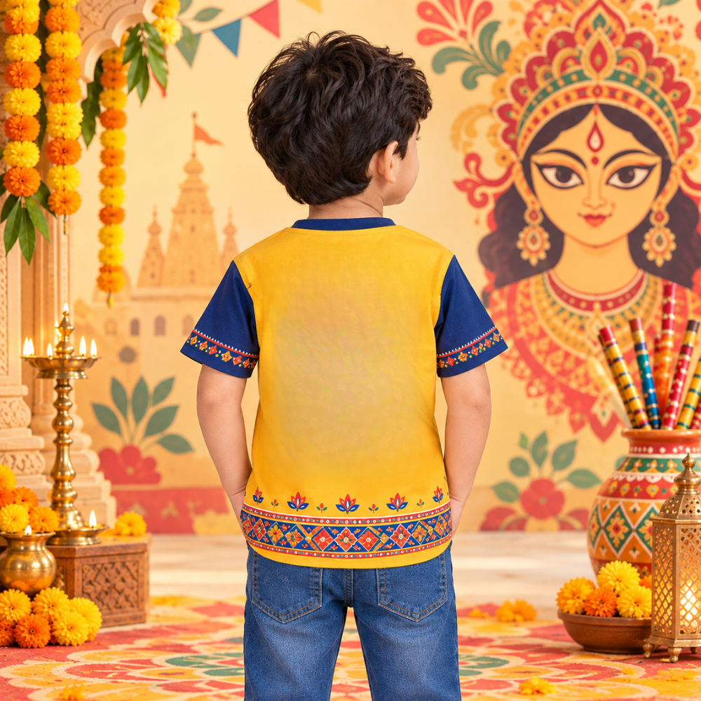 Boys’ Yellow Navratri Garba Jersey | Kids’ Dandiya Festival Jersey