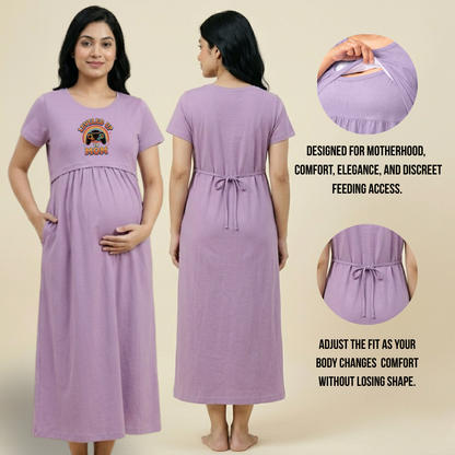 Pregnancy to Postpartum Maternity Dress | Cotton Nursing Wear with Feeding Access | Adjustable Fit | Personalised Print