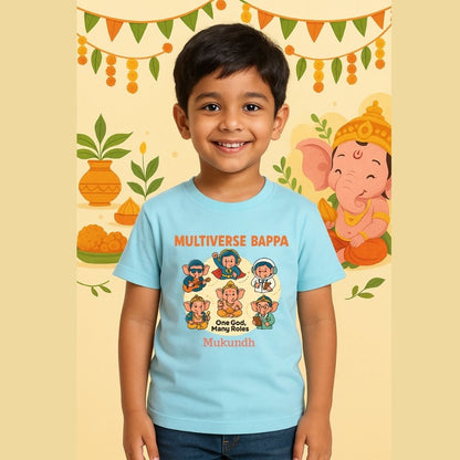 Vinayagar Chathurthi Pastelblue t-shirt with cartoon Multiverse Bappa characters 