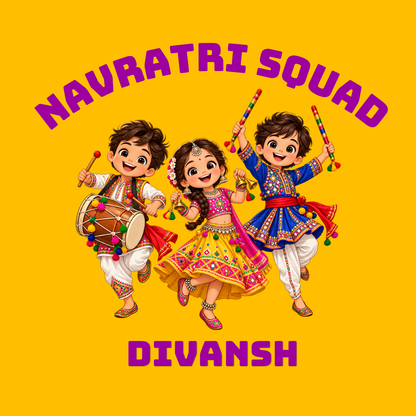 Personalized Kids Navratri Squad T-Shirt | Yellow Garba Dance Design