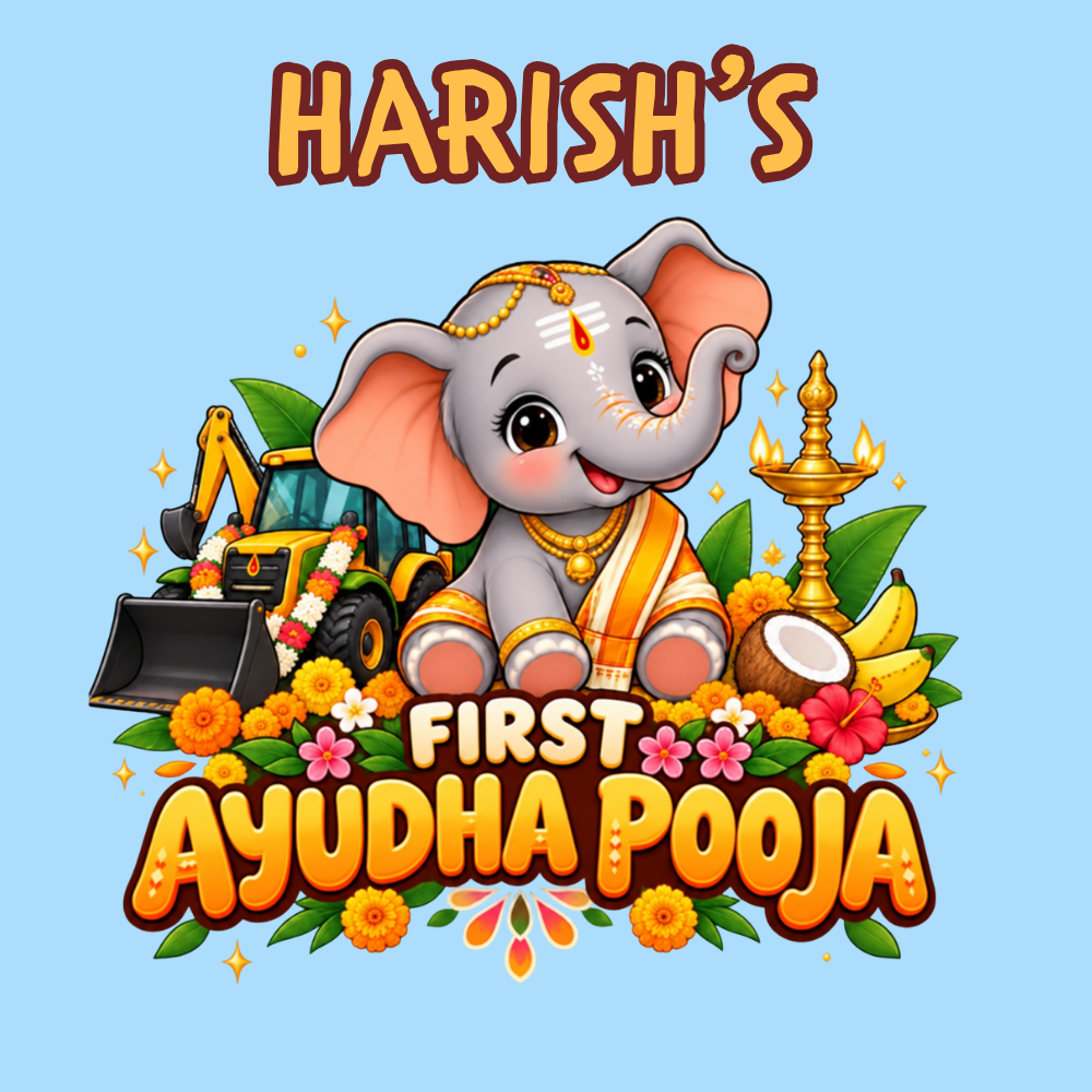 Personalised First Ayudha Pooja Baby Romper – Elephant Design
