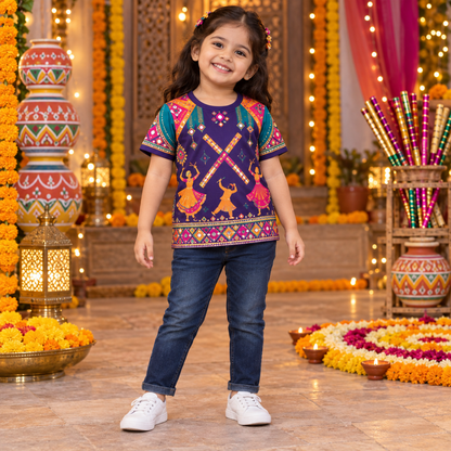 Girls’ Purple Navratri Garba Jersey | Kids’ Dandiya Festival Wear