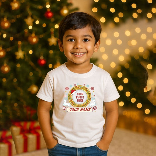 Personalized Photo Christmas T-Shirt for Kids | Custom Name and Photo Print TShirt