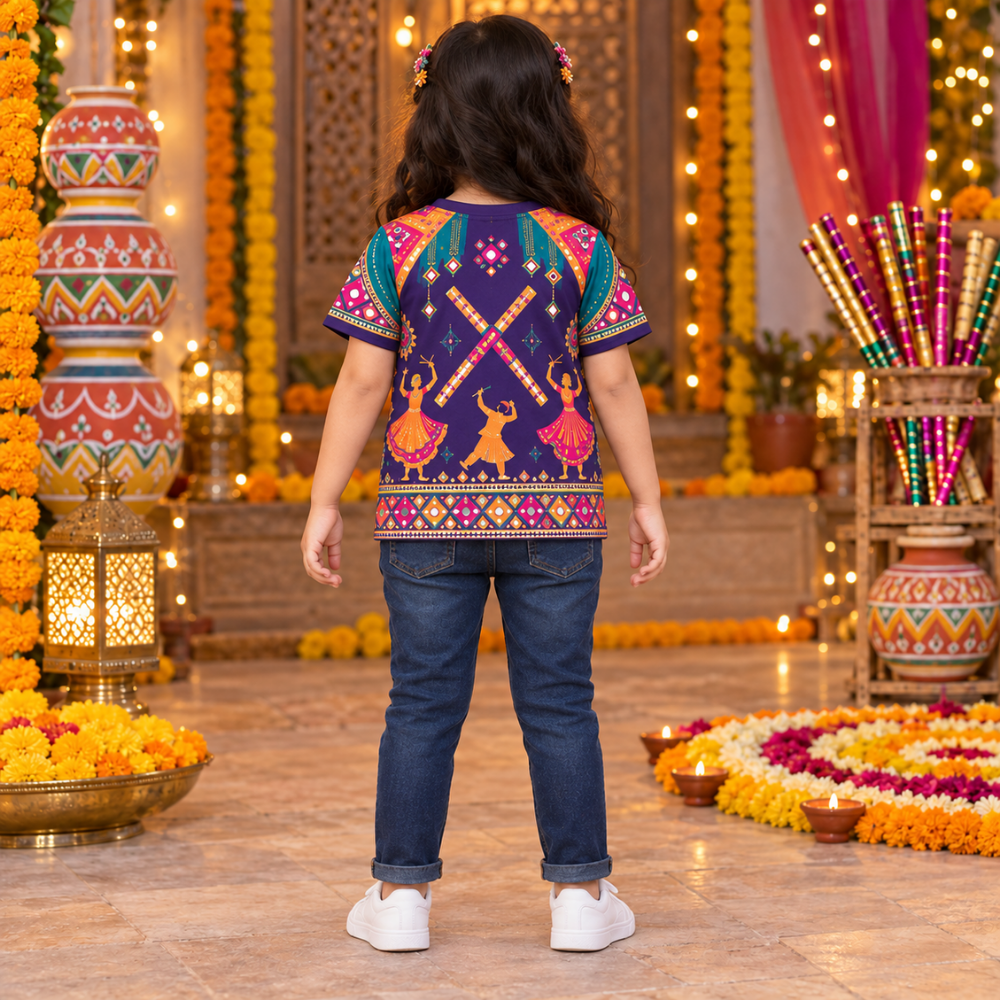 Girls’ Purple Navratri Garba Jersey | Kids’ Dandiya Festival Wear