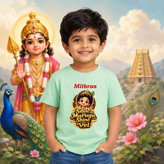 Smile Like Muruga Shine Like Vel Personalized Kids Round Neck T-Shirt – Custom Name