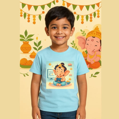 Ganesh Chathurthi Gaming T-Shirt for Kids - Mission Modak Ganpati T-Shirt Joystick Edition