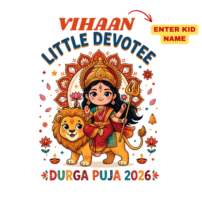 Personalized Little Devotee Durga Puja Kids T-Shirt | Custom Name Festive Tee 2026