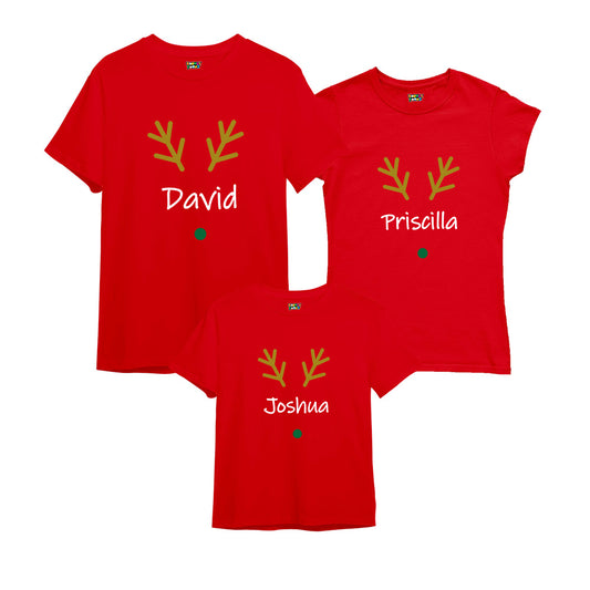 Personalized Family Reindeer T-Shirts - Custom Antlers and Name Holiday Tees - Set of 3