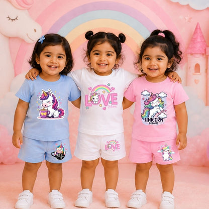 Cute Unicorn Cartoon Kids Casual Wear Co-Ord Set