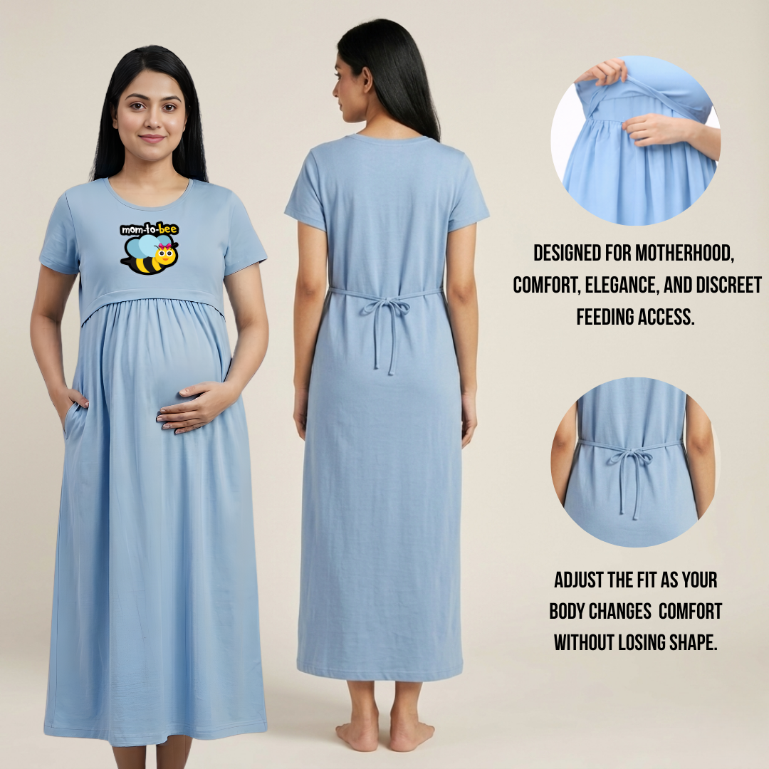 Maternity & Feeding Dress for Women | 100% Cotton Nursing Nighty | Pregnancy to Postpartum Wear | Adjustable Fit & Customisable Print