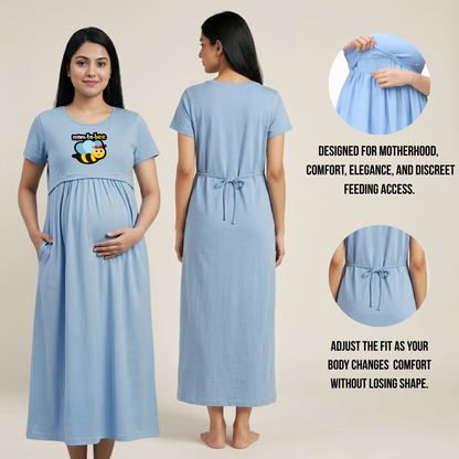Maternity & Feeding Dress for Women | 100% Cotton Nursing Nighty | Pregnancy to Postpartum Wear | Adjustable Fit & Customisable Print