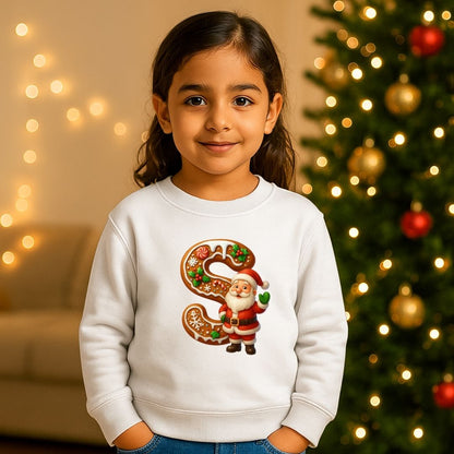Personalized Kids Gingerbread Initial Sweatshirt | Custom Letter 'S' & Santa Sweatshirt