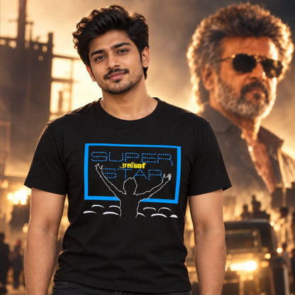 Superstar Rajini Fan Black Graphic T-Shirt for Men | Jopokart