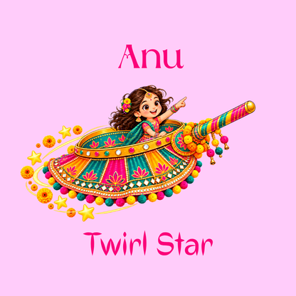 Personalized Girls’ Navratri Twirl Star T-Shirt | Pink Garba Design